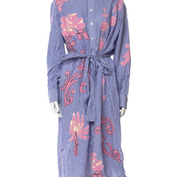 Tory Burch Blue and Pink Floral Long Sleeve Dress - Picture 1 of 3